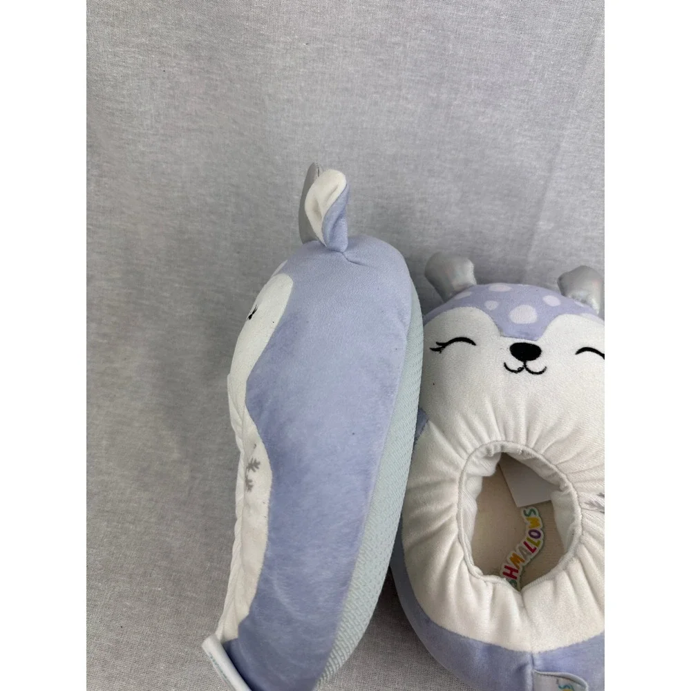 Squishmallows Blue Deer Plush Slippers Kids Size 4/5 Holiday‎ Snowflake New